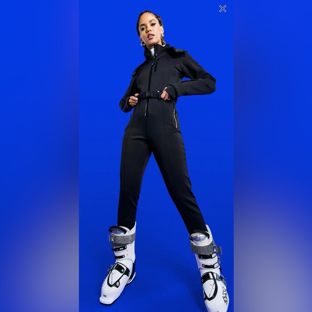 ASOS 4505 ski fitted belted ski suit with fur faux hood